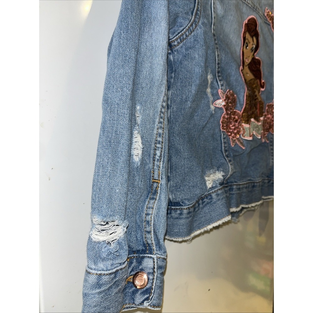Disney Beauty & the Beast Denim Sequin Jacket Belle Sz US 7/8 Girls Jean Blue - Picture 8 of 10